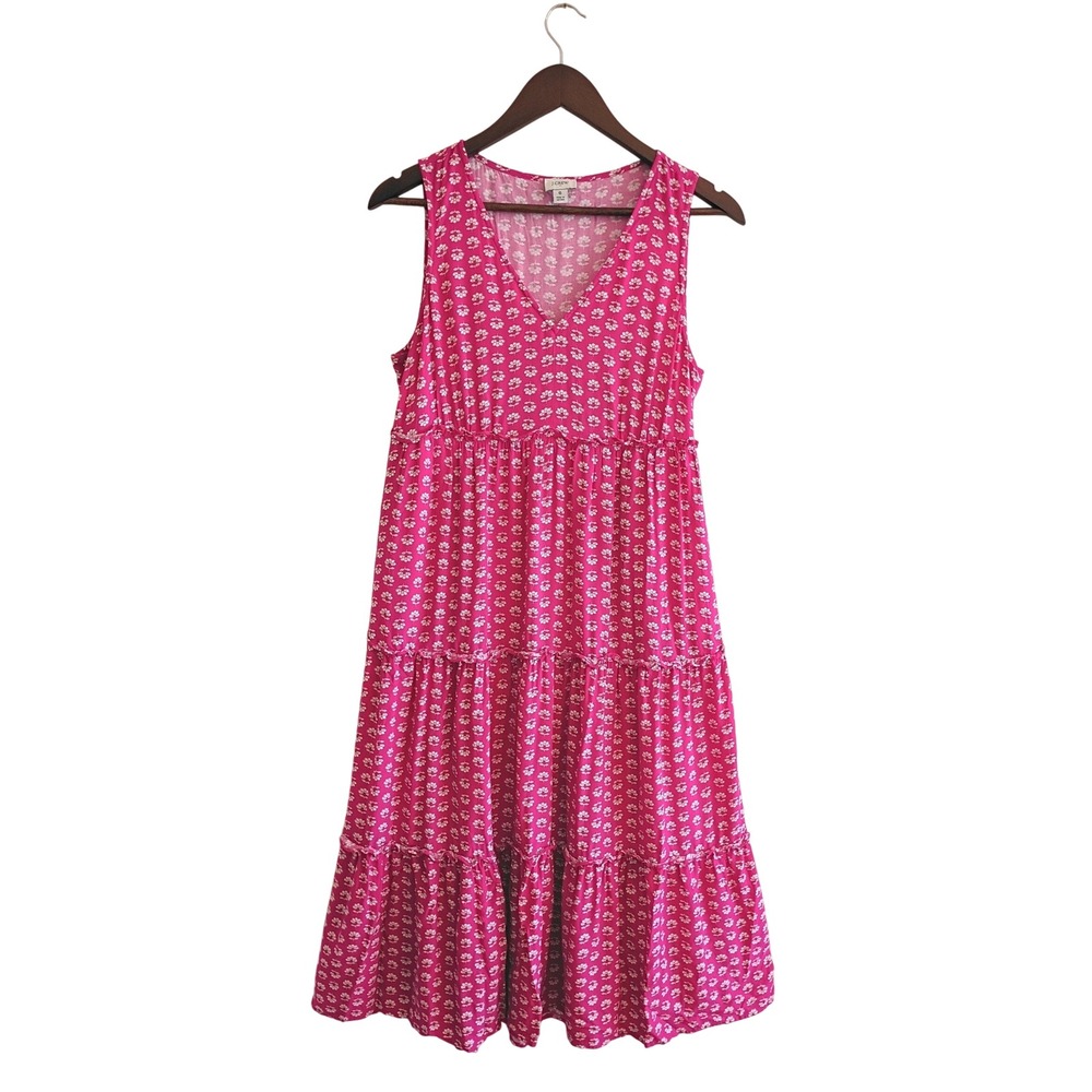 J. Crew Pink Floral Tiered V-Neck Midi Dress Sleeveless Viscose‎ Size 6 Cottage